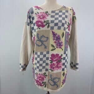 VTG 90's Avon Floral Grandma Sweater Cottagecore sz Medium Casual Ramie Cotton